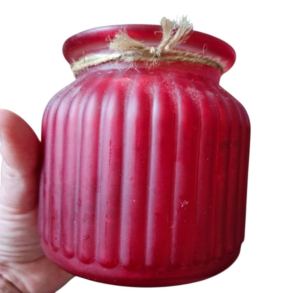 Cottagecore Red Glass Jar Candle Holder With Twine Wrapping Whimsigoth Witchy